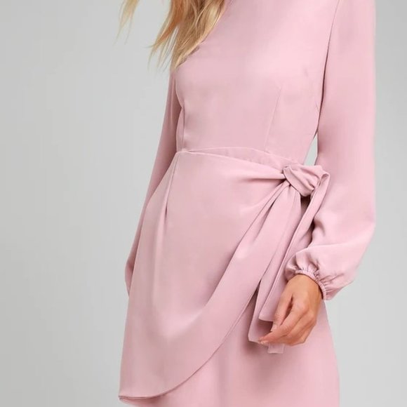 Knot Rose Pink Long Sleeve Tie-Front Skater Dress - Picture 1 of 2